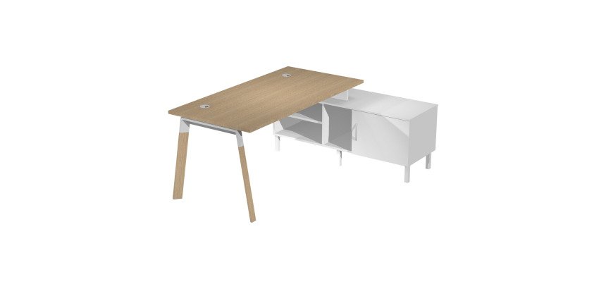 Scrivania manageriale con gambe a forma trapezoidale Wood-Metal p 80 x h 72,5 cm con mobile di servizio portante