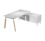 Scrivania manageriale con gambe a forma trapezoidale Wood-Metal p 80 x h 72,5 cm con mobile di servizio portante