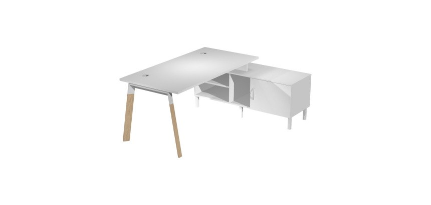 Scrivania manageriale con gambe a forma trapezoidale Wood-Metal p 80 x h 72,5 cm con mobile di servizio portante