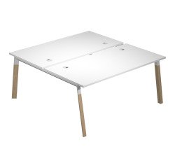 Bench for 2 stations Wood-Metal w 168 x h 72.5 cm with legs in white metal or in a wood-metal combination of white and oak