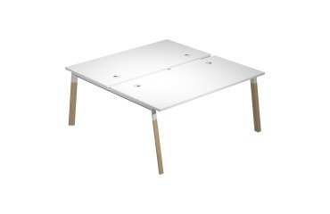 Bench for 2 stations Wood-Metal w 168 x h 72.5 cm with legs in white metal or in a wood-metal combination of white and oak