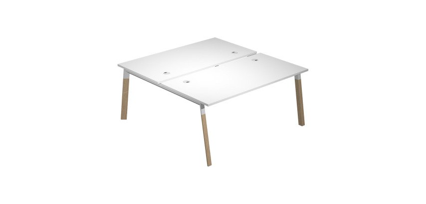 Bench for 2 stations Wood-Metal w 168 x h 72.5 cm with legs in white metal or in a wood-metal combination of white and oak
