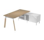 Manager desk with trapezoidal legs Wood-Metal depth 80 x height 72.5 cm with supporting service mobile
