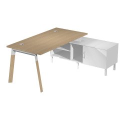 Manager desk with trapezoidal legs Wood-Metal depth 80 x height 72.5 cm with supporting service mobile