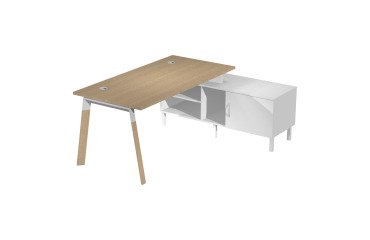 Scrivania manageriale con gambe a forma trapezoidale Wood-Metal p 80 x h 72,5 cm con mobile di servizio portante