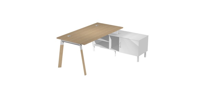 Manager desk with trapezoidal legs Wood-Metal depth 80 x height 72.5 cm with supporting service mobile