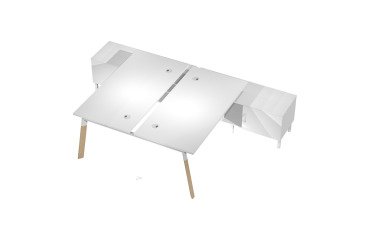 Managerial bench with 2 stations Wood-Metal measuring 168 x h 72.5 cm with white metal legs or a combination of metal-wood in white-oak, including two service cabinets.