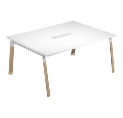 Wood-Metal meeting table l 160 x w 120 x h 72.5 cm with metal legs in white or bi-material metal-wood in white-oak color.