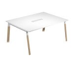 Tavolo riunione Wood-Metal l 160 x p 120 x h 72,5 cm con gambe in metallo bianco o bimateriale metallo-legno di colore bianco-rovere