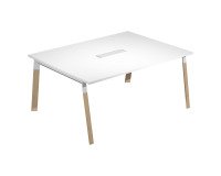 Tavolo riunione Wood-Metal l 160 x p 120 x h 72,5 cm con gambe in metallo bianco o bimateriale metallo-legno di colore bianco-rovere