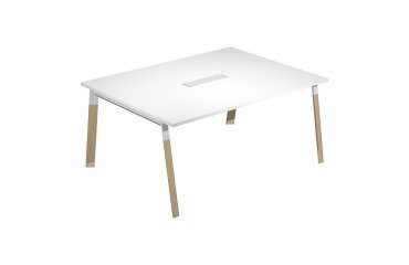 Wood-Metal meeting table l 160 x w 120 x h 72.5 cm with metal legs in white or bi-material metal-wood in white-oak color.