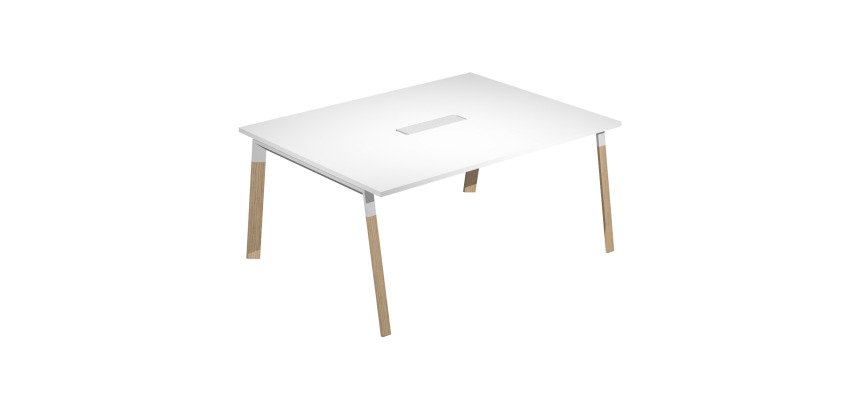 Wood-Metal meeting table l 160 x w 120 x h 72.5 cm with metal legs in white or bi-material metal-wood in white-oak color.