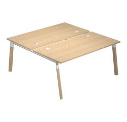 Bench for 2 stations Wood-Metal w 168 x h 72.5 cm with legs in white metal or in a wood-metal combination of white and oak