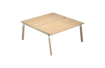 Bench for 2 stations Wood-Metal w 168 x h 72.5 cm with legs in white metal or in a wood-metal combination of white and oak