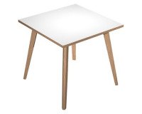 Scrivania Woody l 80 x p 80 x h 74,4 cm piano bianco gambe in legno massello finitura rovere