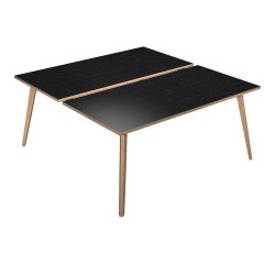 Woody two-seater Bench desk, 166 x 74.4 cm high, with 4 solid oak wood legs.