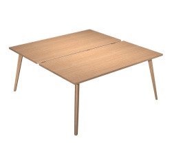 Woody two-seater Bench desk, 166 x 74.4 cm high, with 4 solid oak wood legs.