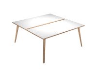 Woody two-seater Bench desk, 166 x 74.4 cm high, with 4 solid oak wood legs.