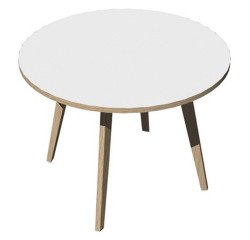 Tavolo rotondo con 3 gambe Woody 100 x 74,4 Bianco con bordo Rovere e gambe in Legno Massello