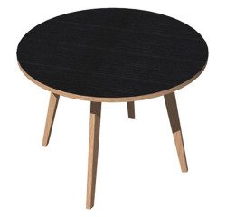 Tavolo rotondo con 3 gambe Woody 100 x 74,4 Nero Venato con bordo Rovere e gambe in Legno Massello