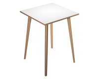 Tavolo alto 105cm 80 x 80 cm Woody piano bianco 4 gambe in legno massello rovere