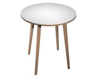 Woody round table with three legs in solid oak wood in two heights and diameters