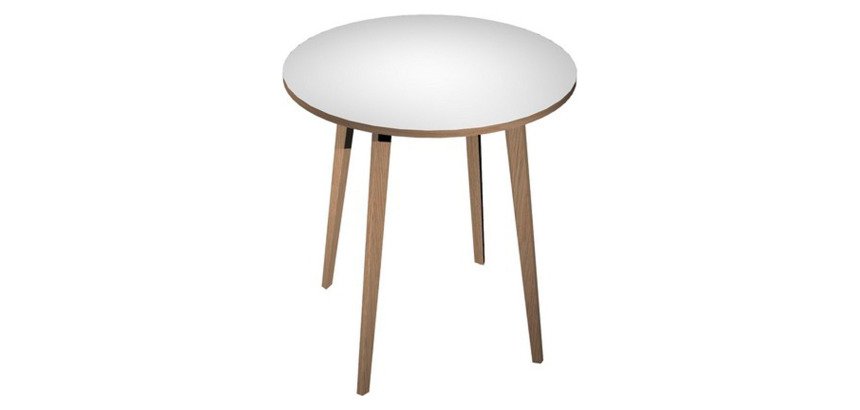 Woody round table with three legs in solid oak wood in two heights and diameters