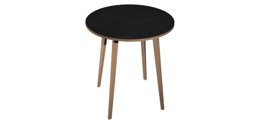 Tavolo rotondo Woody con tre gambe in legno massello rovere in due altezze e diametri