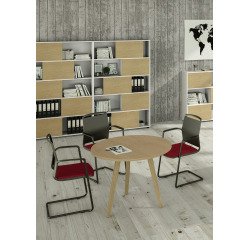 Tavolo rotondo diametro 80 x h 74,4 cm Woody piano rovere con tre gambe in legno massello rovere