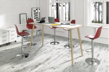 Tavolo alto 4 gambe Woody 80 x 80 x 105 Bianco con gambe in Legno Massello