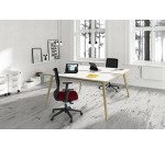 Scrivania Bench da due postazioni Woody p 166 x h 74,4 cm con 4 gambe in legno massello colore rovere