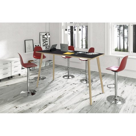 Tavolo alto 4 gambe Woody 80 x 80 x 105 Nero Venato con gambe in Legno Massello