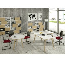 Tavolo rotondo diametro 80 x h 74,4 cm Woody piano bianco con tre gambe in legno massello rovere