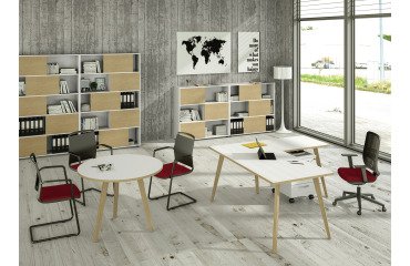 Scrivania Woody p 80 x h 74,4 cm con 4 gambe in legno massello colore rovere