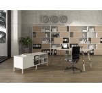 Mobile di servizio Wood-Metal Bianco con anta reversibile dx/sx, 140 x 50 x 57 altezza gambe 15 cm