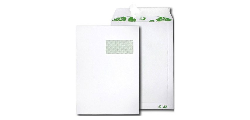 Recycled envelop 229 x 324 mm ERAPURE 90 g with window 50 x 100 mm - Box of 250