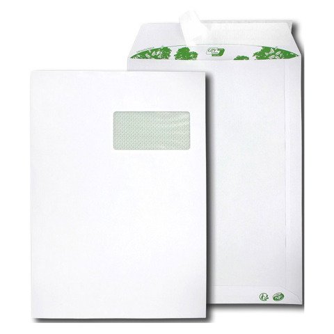 Bolsa reciclada 229 x 324 mm ERAPURE 90 g con ventana 50 x 100 mm - Caja de 250