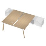 Bench Wood-Metal senza divisorio con 2 mobili di servizio portanti , 2 Desktop Rovere 180 x 80 x 72,5, mobile di servizio bianco 140 x 50 x 57 gambe in legno e metallo bianco