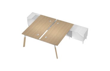 Managerial bench with 2 stations Wood-Metal measuring 168 x h 72.5 cm with white metal legs or a combination of metal-wood in white-oak, including two service cabinets.