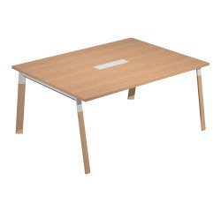 Wood-Metal meeting table l 160 x w 120 x h 72.5 cm with metal legs in white or bi-material metal-wood in white-oak color.