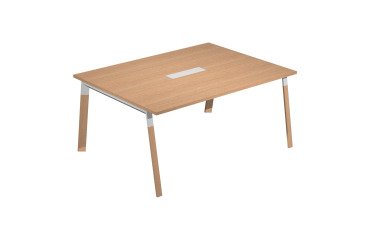 Tavolo riunione Wood-Metal l 160 x p 120 x h 72,5 cm con gambe in metallo bianco o bimateriale metallo-legno di colore bianco-rovere