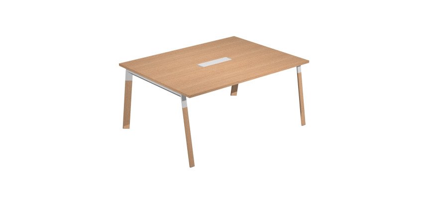 Tavolo riunione Wood-Metal l 160 x p 120 x h 72,5 cm con gambe in metallo bianco o bimateriale metallo-legno di colore bianco-rovere