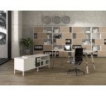 Mobile di servizio Wood-Metal Bianco con anta reversibile dx/sx, 140 x 50 x 57 altezza gambe 15 cm