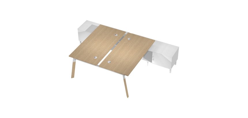 Bench manageriale da 2 postazioni Wood-Metal p 168 x h 72,5 cm gambe in metallo bianco o bimateriale metallo-legno bianco-rovere con due mobili di servizio inclusi