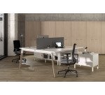 Bench da 2 postazioni Wood-Metal p 168 x h 72,5 cm gambe in metallo bianco o bimateriale metallo-legno bianco-rovere