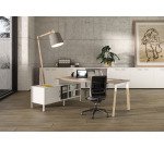 Mobile di servizio Wood-Metal Bianco con anta reversibile dx/sx, 140 x 50 x 57 altezza gambe 15 cm