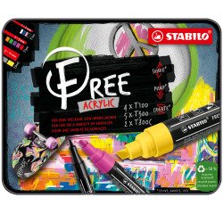 Rotulador permanente Acrílico STABILO Free - Caja metálica de 11
