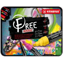 Marqueur Acrylic Stabilo Free - Boite métal de 11