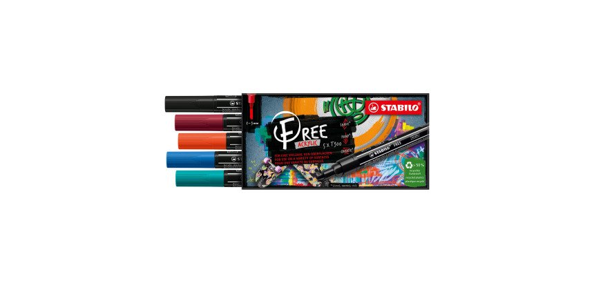 Marqueur Acrylic pointe moyenne T300 Stabilo Free - Etui de 5 couleurs Urban