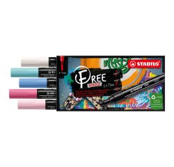 Rotulador permanente Acrílico punta media T300 STABILO Free - Estuche de 5 colores Candy